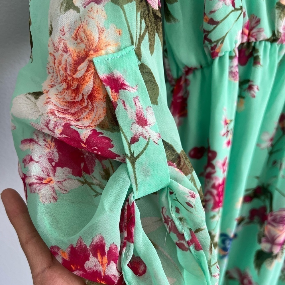 Pink Blush Multicolor Floral 3/4 Sleeve Fit Flare Pullover Dress Size S Vacation - Picture 5 of 8